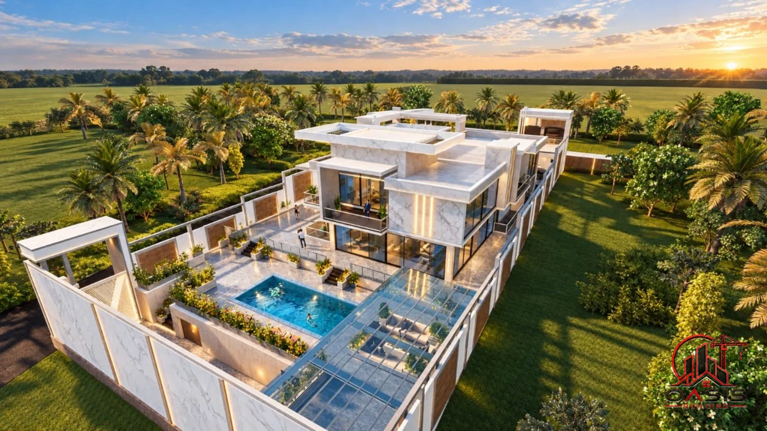Grande propriété contemporaine vue aérienne